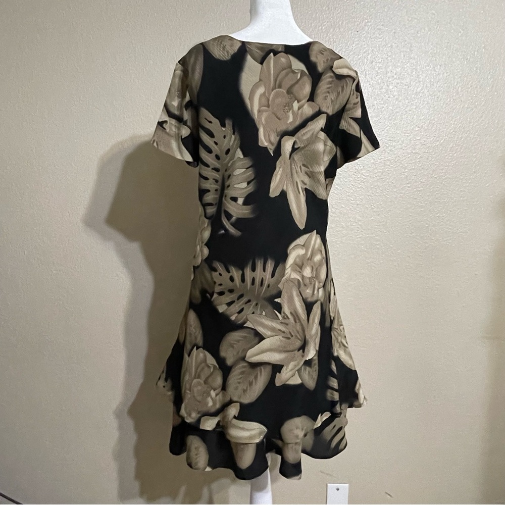 Pat Argenti Silk Floral Fairy Midi Dress (Black/Taupe) - Picture 7 of 15